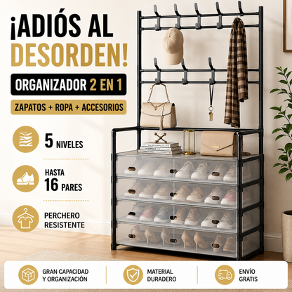 Organizador de Zapatos + Perchero🧥 – Todo Ordenado en un Solo Lugar - SOLO HOY 43% DE DESCUENTO 🔥
